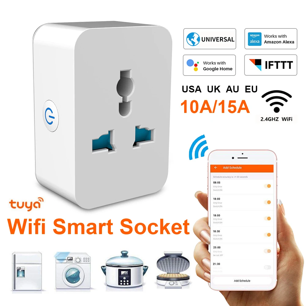 Sasha Smart Plug WiFi и Bluetooth Универсален Изход Многофункционални Преобразуване Контакти 10A 15A WiFi Ключ За Алекса Google Home