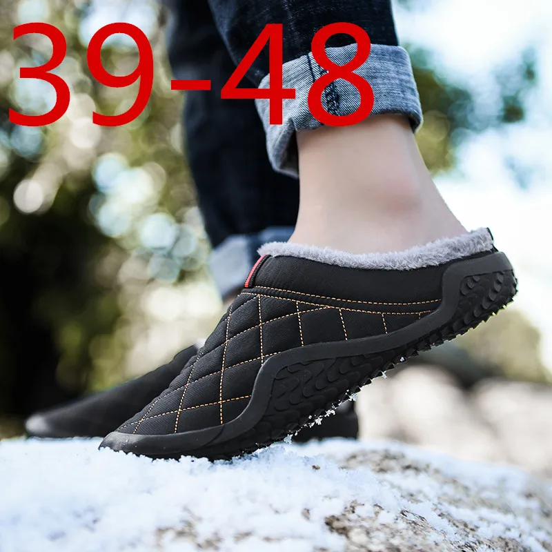 По-големи размери 39-48, Мързеливи памучни чехли, мъжки зимни градинска мъжки Обувки, Водоустойчив Мразоустойчив Ежедневни Обувки, мъжки плюшен Топло мъжки Обувки