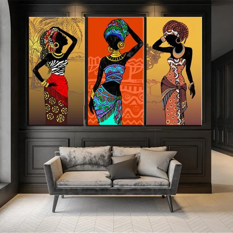 Африканска черна момиче произведение цветен модел на платното за печат живопис декоративна живопис украса на стаите и хола